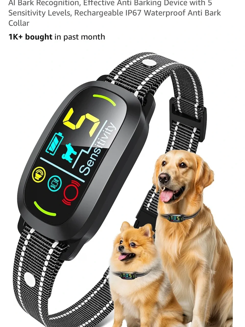 Bark Control Collar - Black - Rechargeable Dog Training Device